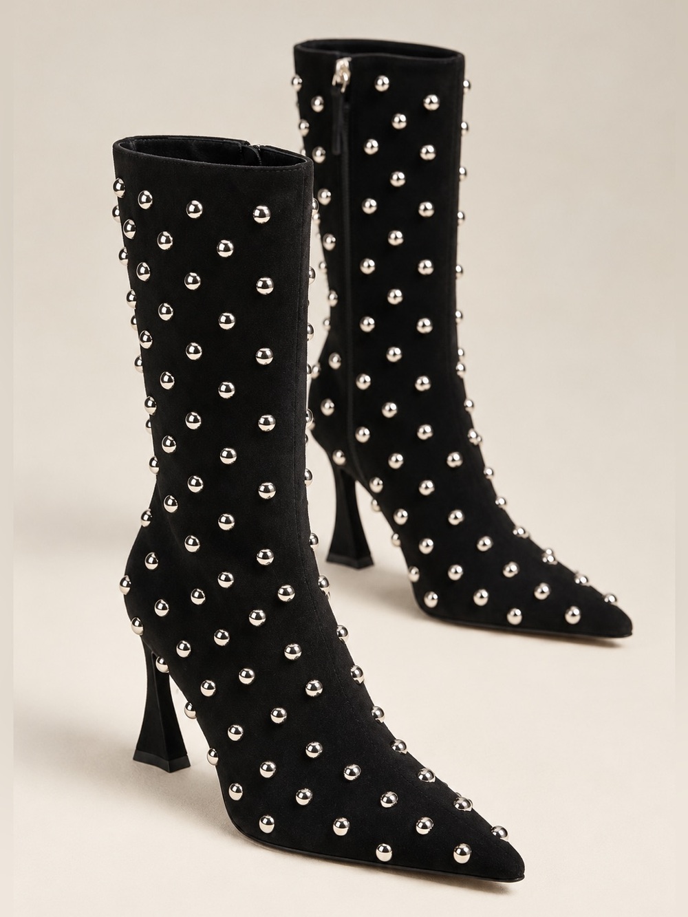 NWT Jeffrey Campbell Fancy-U Black Suede Studded Mid Calf Boots Size 8